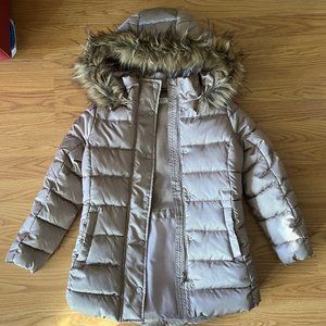 H&M Size 10/140 Metallic Puffy Fur Trim Hooded Winter Coat